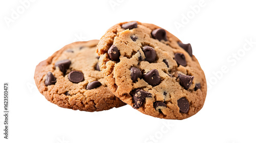 Three chocolate chip cookies stacked on top of each other