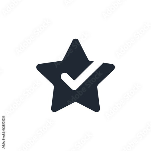 Dark star with white check mark symbol silhouette