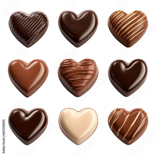Romantic heart shaped chocolate candies symbol of love for Valentine's Day sweet brown dessert illustration