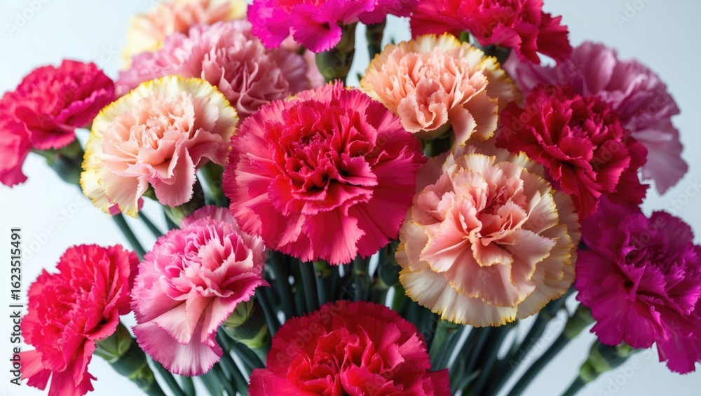 Fototapeta premium Colorful carnations in shades of pink, red, and cream arranged together.