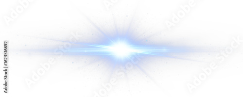 Light beam and glowing line with flare, blue shine and radiant streak. Futuristic overlay with neon glow, blur effect and digital aura in high intensity.