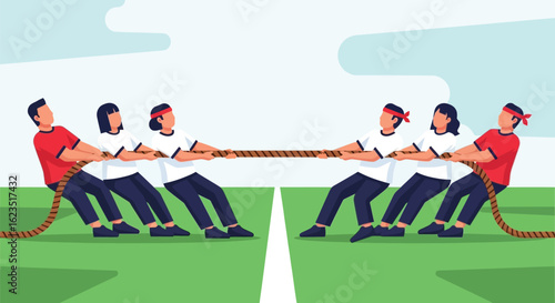 Vector illustration of tug of war (lomba tarik tambang) in independence day of indonesia