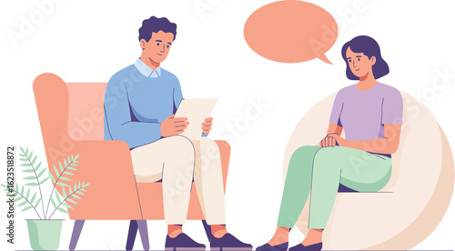 Supportive People Featuring Conversation in a Counseling Session, Isolated