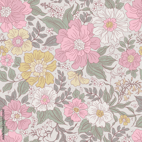Wallpaper Mural Vintage seamless floral pattern. Liberty style background of small pastel nature flowers. Small blooming daisy flowers scattered over a beige background. Stock vector for printing on surfaces. Print 
 Torontodigital.ca