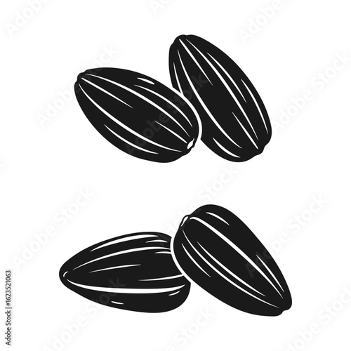 Black and white illustration of two pairs of striped sunflower seeds on a white background