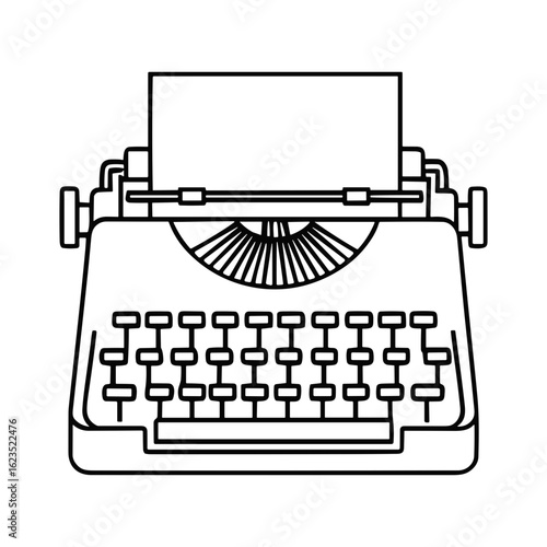 Vintage Typewriter A vintage typewriter, meticulously illustrated, featuring a blank page ready for literary creation, set against an uncluttered backdrop.