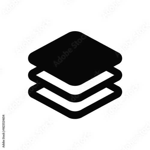 Stacked squares with rounded corners in a simple black silhouette