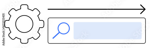 Free Download Gear, magnifying glass in a search bar, and arrow highlighting automation, search process, optimization, workflow, innovation, productivity navigation. Ideal for digital platforms educational - GFXLoad