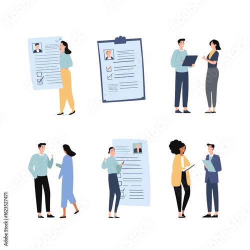 Job interview scenes and HR process.