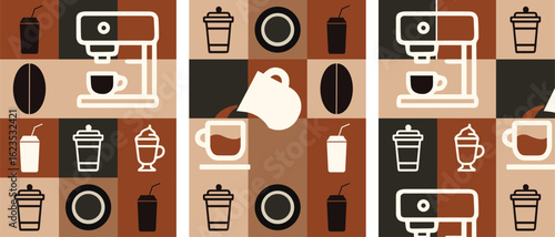 Set of vector patterns on the theme of coffee and coffee making book cover notebook pattern for banner poster design elements