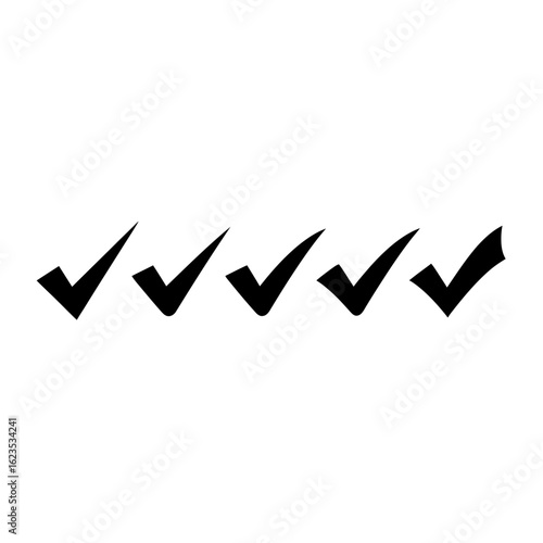 A row of five black check marks aligned horizontally on a white background