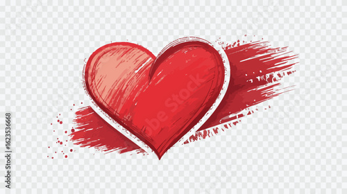 A vibrant red heart with a textured brush stroke background, symbolizing love and affection