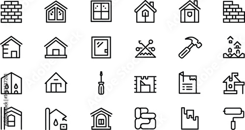 Collection of hand drawn house building and renovation icons