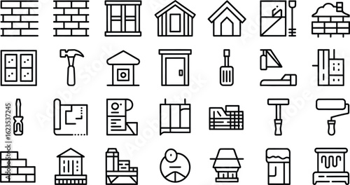 Collection of hand drawn building and construction icons