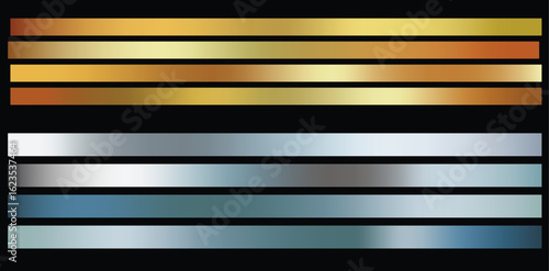 Set of Metallic Foil Texture Backgrounds – Silver, Gold, Bronze and Holographic Gradient Mesh, High Resolution Vector