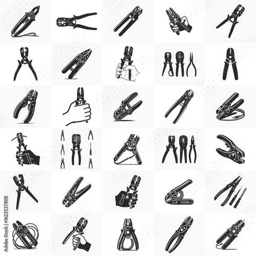 Wire Stripper Vector Bundle. Set of Wire Stripper Silhouette for Electrical and Repair Tool Design
