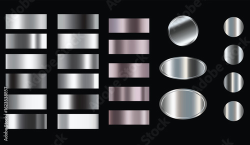 Set of Silver foil texture background. Realistic silver, gradient mesh. Set of metal banners. High resolution. 