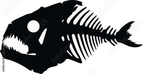 Fish Skeleton Silhouette Vector – Detailed Bone Structure of Dead Fish on Transparent Background