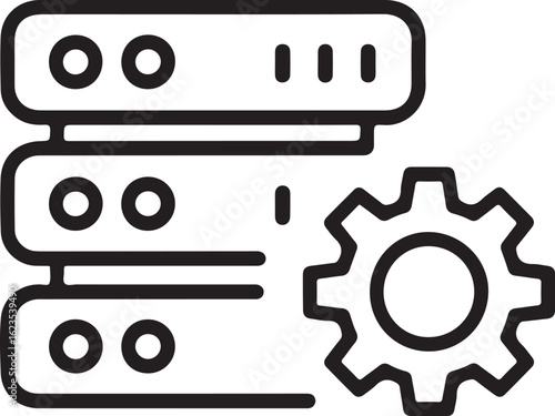 Server rack with a gear icon representing data management and it infrastructure