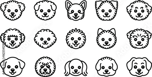 Collection of cute dog face line art illustrations