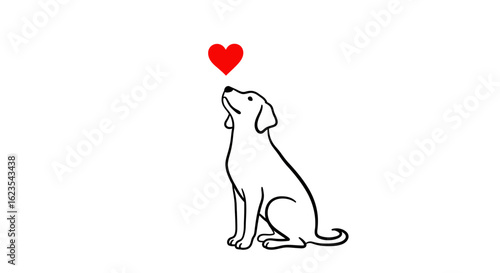 A Loyal Companion Adoringly Gazes Upward at a Glowing Red Heart Symbol Hovering Above Its Head Representing Love and Affection