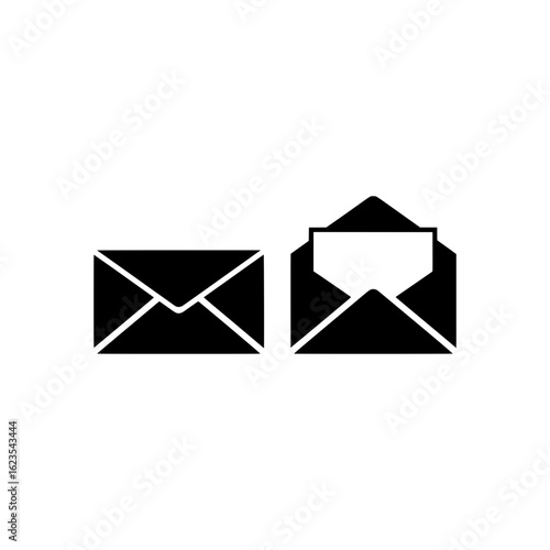 solid black icon of two envelopes, one closed and one open