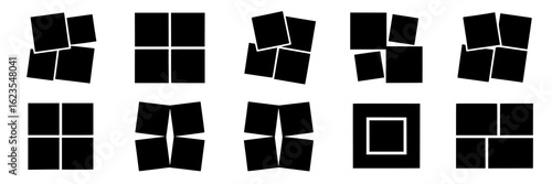 Set of ten black and white photo collage templates. Mood board layouts, grid, square frames, vector illustration. Design elements for image composition, scrapbooking, and creative projects.