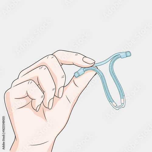 Hand holding blue contraceptive device for World Contraception Day  