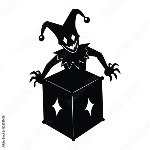 Scary jester popping out of a jack in the box