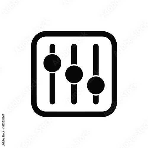Icon of three audio sliders or faders in a square frame silhouette