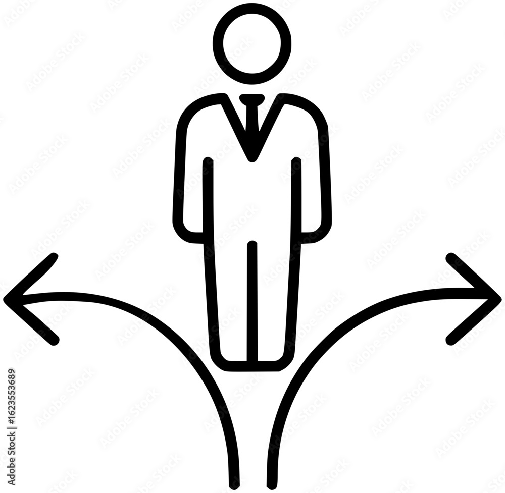 Fototapeta premium Business Person Between Diverging Paths Minimalist Vector Icon for Decision Making and Career Choice