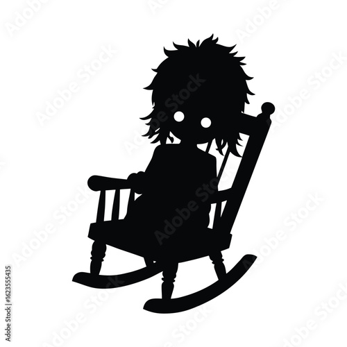 Silhouette of a child with wild hair sitting in a rocking chair