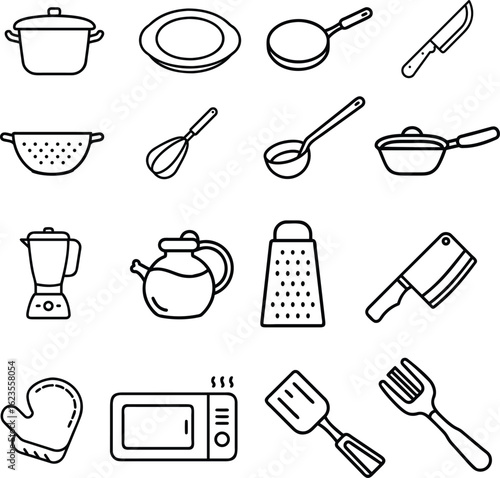 Collection of kitchen utensils and appliances