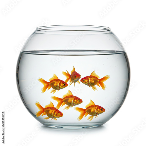 Fishbowl Floating Mid-Air With Goldfish Swimming Inside Isolated Over Clean White Background