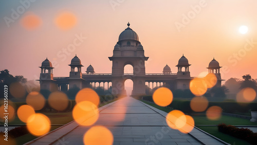 Chandigarh capitol complex with open hand monument at sunrise