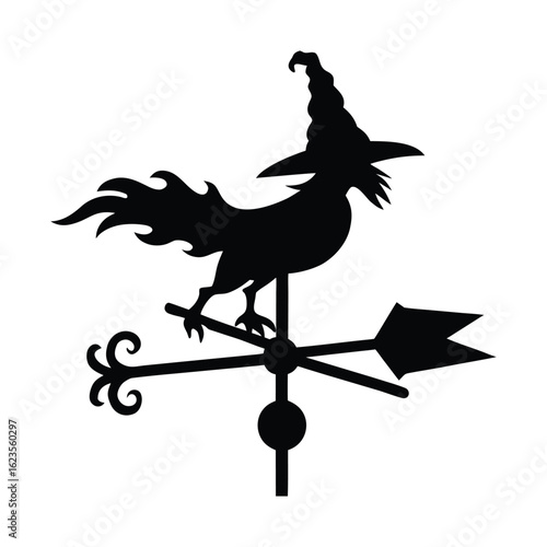 Silhouette of a witch on a broomstick weather vane