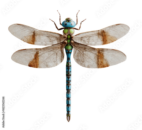 Wallpaper Mural Detailed illustration of a dragonfly.  Large, ornate dragonfly with intricate wing patterns and body segments.  Light tan/beige and teal/blue colors.  Black details.  Isolated on black background Torontodigital.ca