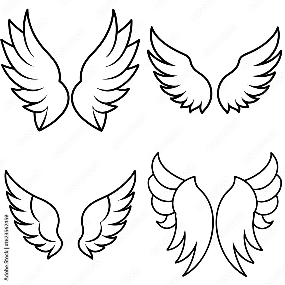 Fototapeta premium Angel Wings Coloring Page - Outline Vector Illustration for Kids and Adults