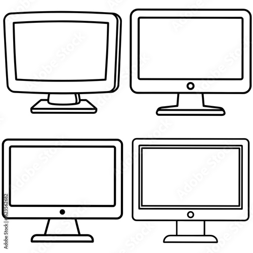 Monitor Coloring Page - Outline Vector Illustration for Kids and Adults