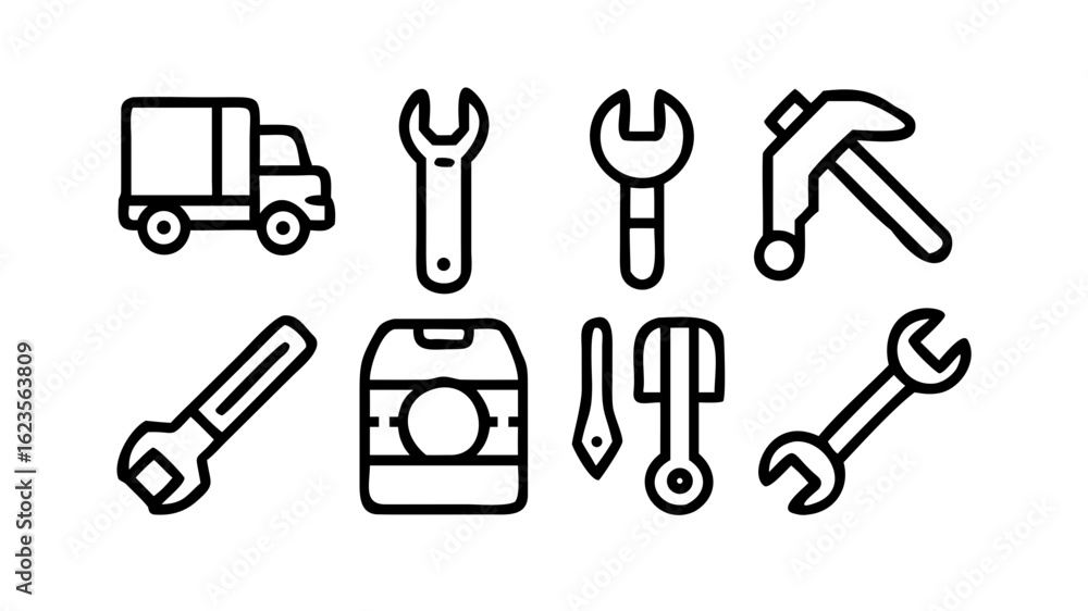 Obraz premium Illustration of truck wrench hammer tools equipment repair maintenance service icons