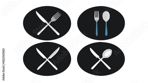 Cutlery set fork knife spoon restaurant dining kitchen tableware food service icon set