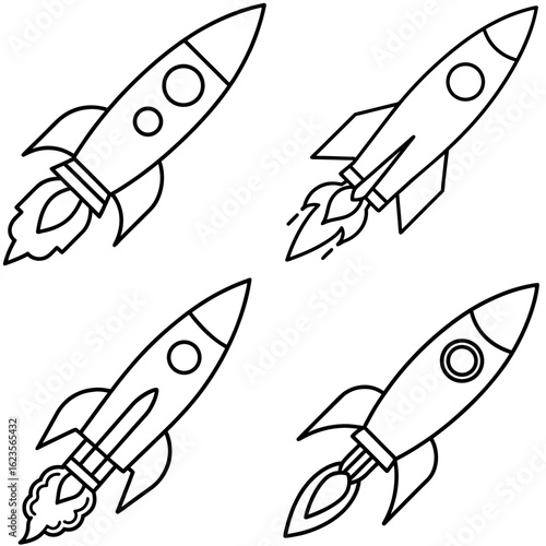 Rocket Launch Coloring Page - Outline Vector Illustration for Kids and Adults