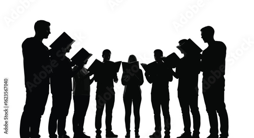 Silhouette of Diverse People Reading Books, Representing Education, Learning