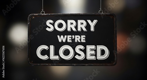 A sorry were closed sign hangs, indicating a business has ceased operations