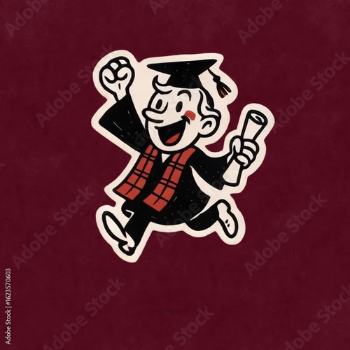 Wallpaper Mural Retro graduate cartoon celebration animation isolated asset, transparent 4K video, alpha channel, ProRes 4444 Torontodigital.ca