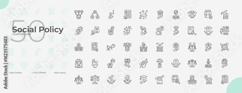 Social Policy Line Editable Icons set. Vector illustration in modern thin line style of Social Policy icons: policy, equality, community, etc