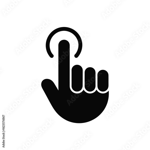 Black silhouette of a hand with index finger touching a screen