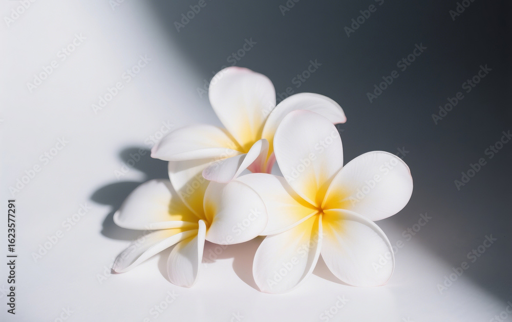 Fototapeta premium white frangipani flowers on wooden background
