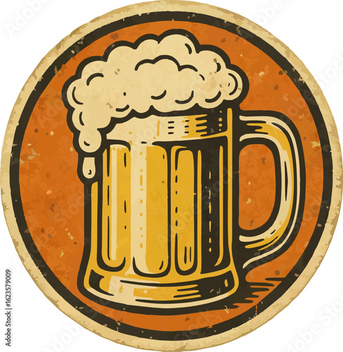 A vintage-style poster featuring a frothy mug of beer with the word "BEER" prominently displayed below it.