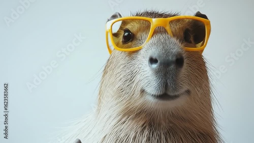 Capybara thumbs up with sunglasses.
